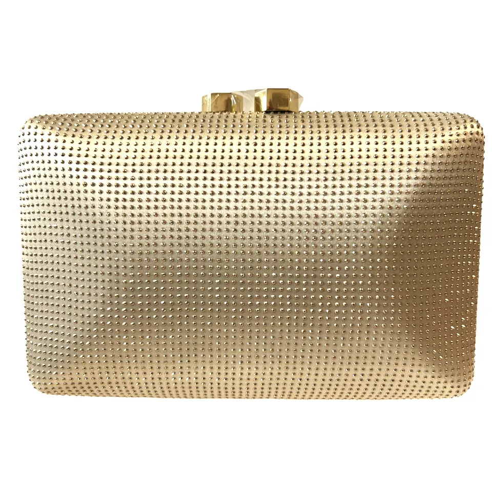 Anna Cecere 0137 Gold Champagne Rhinestone EMEBLLISHED with Gold Trim Clutch