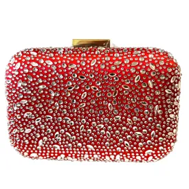Anna Cecere 139 Red & CRYSTAL EMEBLLISHED Gold Trim Clutch