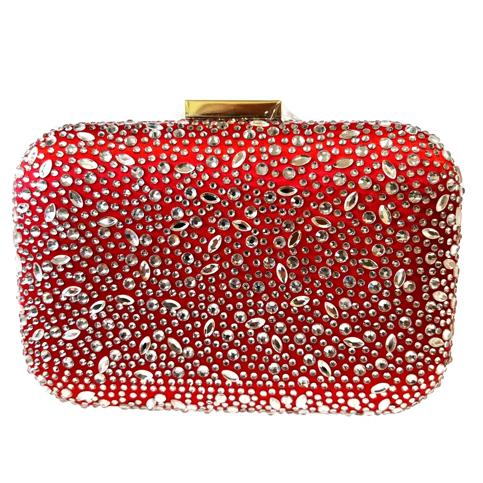 Anna Cecere 139 Red & CRYSTAL EMEBLLISHED Gold Trim Clutch