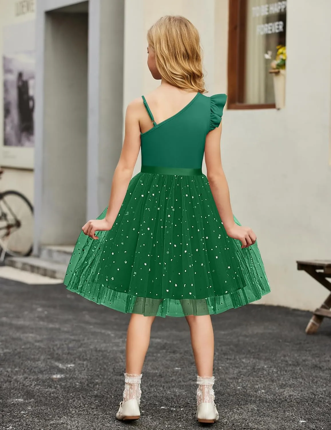 Arshiner Girls Dresses One Shoulder Ruffle Formal Tulle Dress