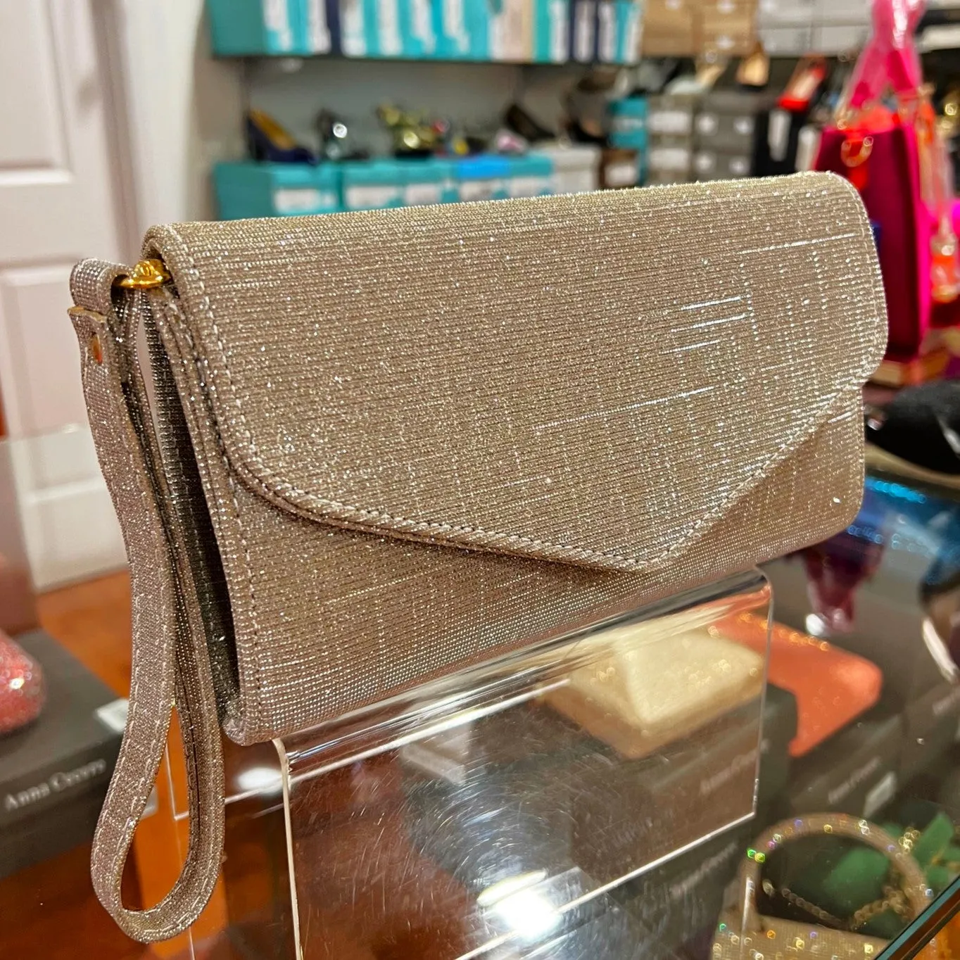 B123 Galassia Platino Champagne Glitter Lurex Clutch
