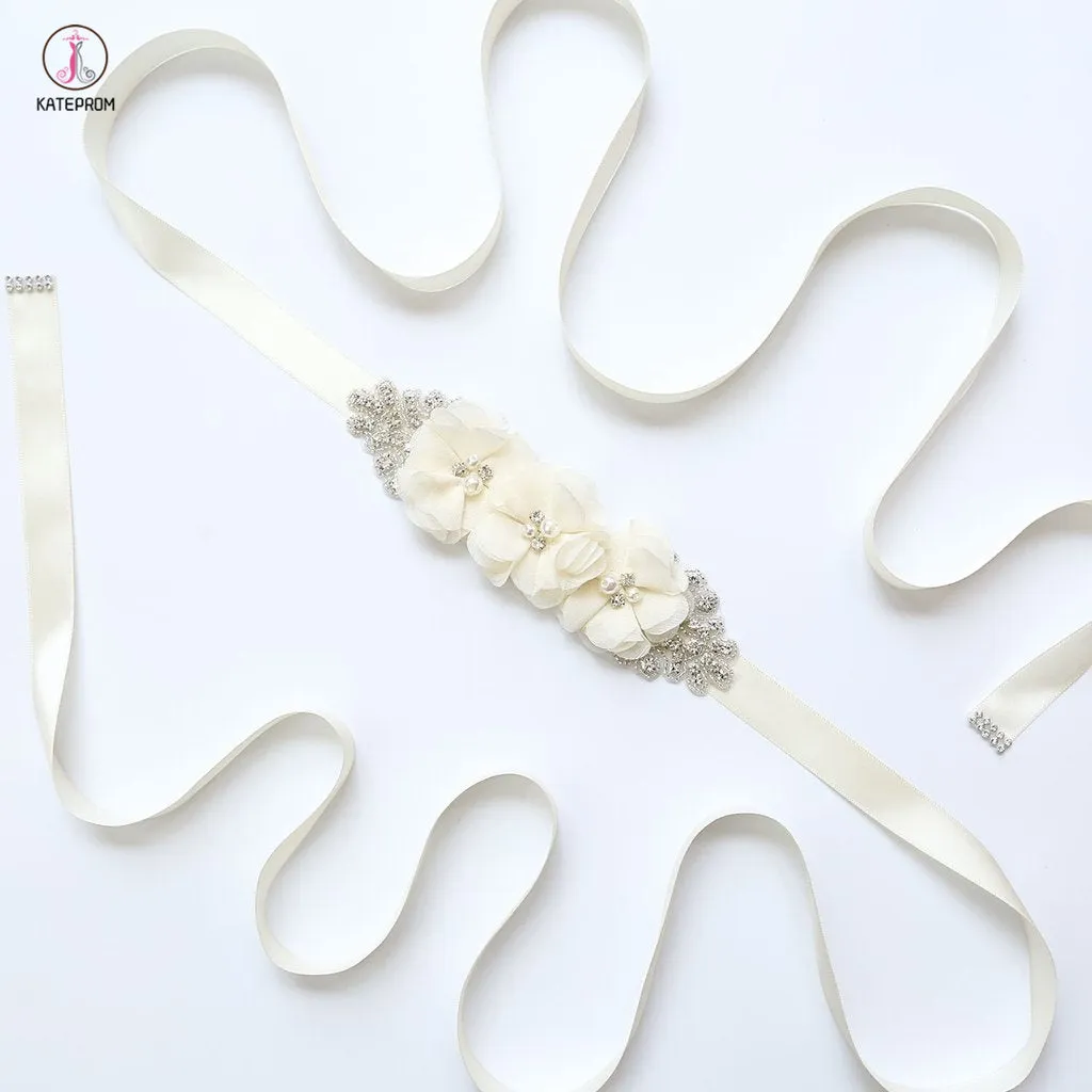 Beautiful Hand Made Belt with Rhinestone, Long Wedding Sash with Pearls KPS0001