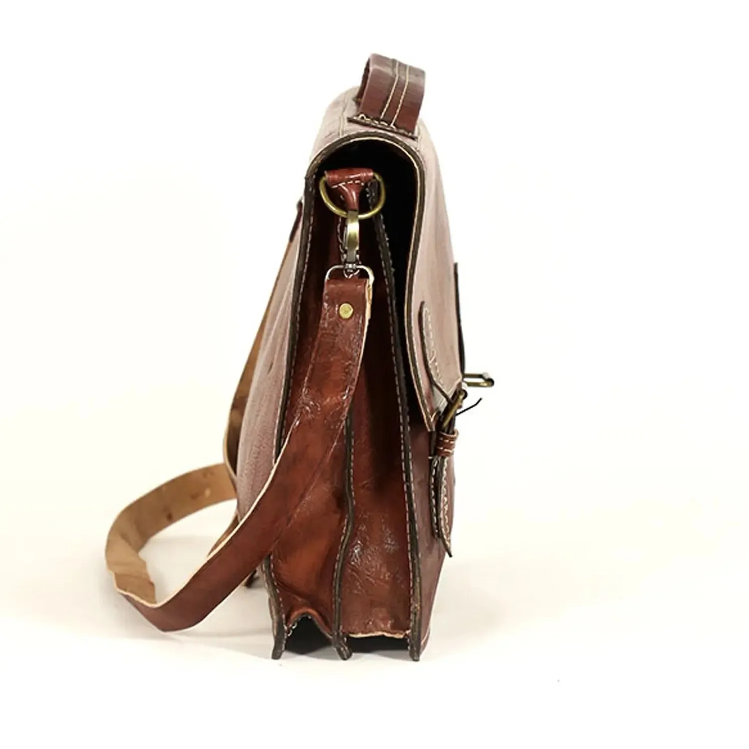 Biyadina Premium Vintage Messenger Leather Bag Handmade Satchel Dark Brown handmade by our highly expert craftsman