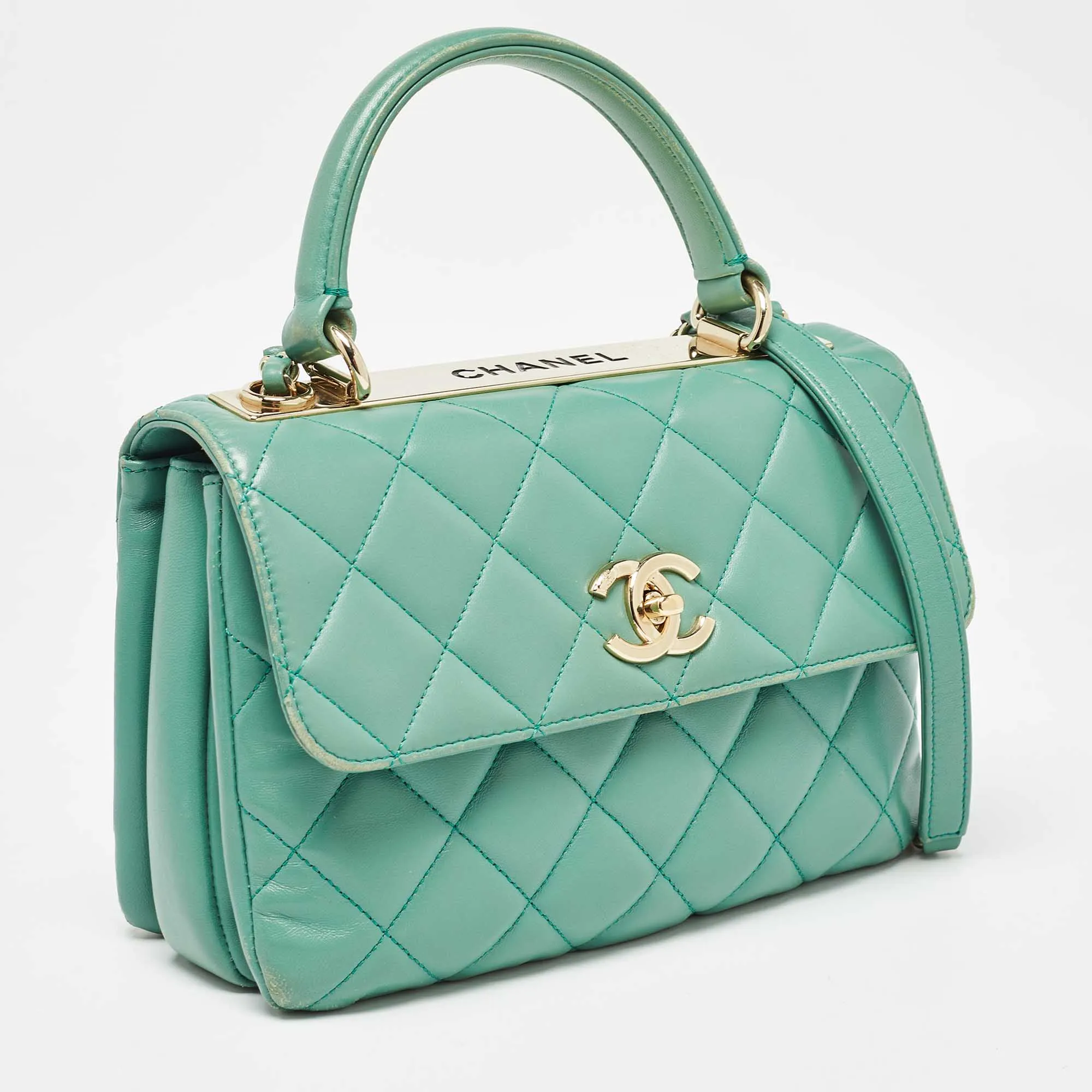 CHANEL Aqua Green Quilted Leather Small Trendy CC New Bag