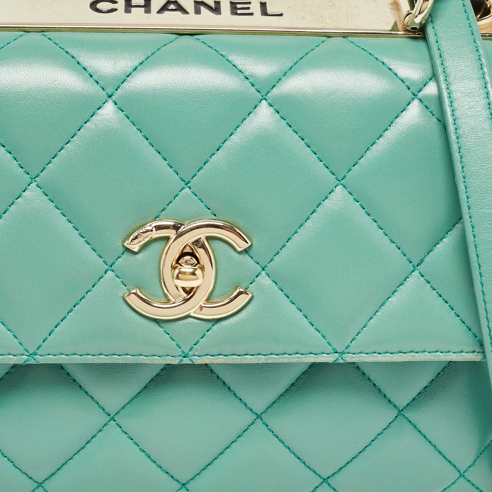 CHANEL Aqua Green Quilted Leather Small Trendy CC New Bag