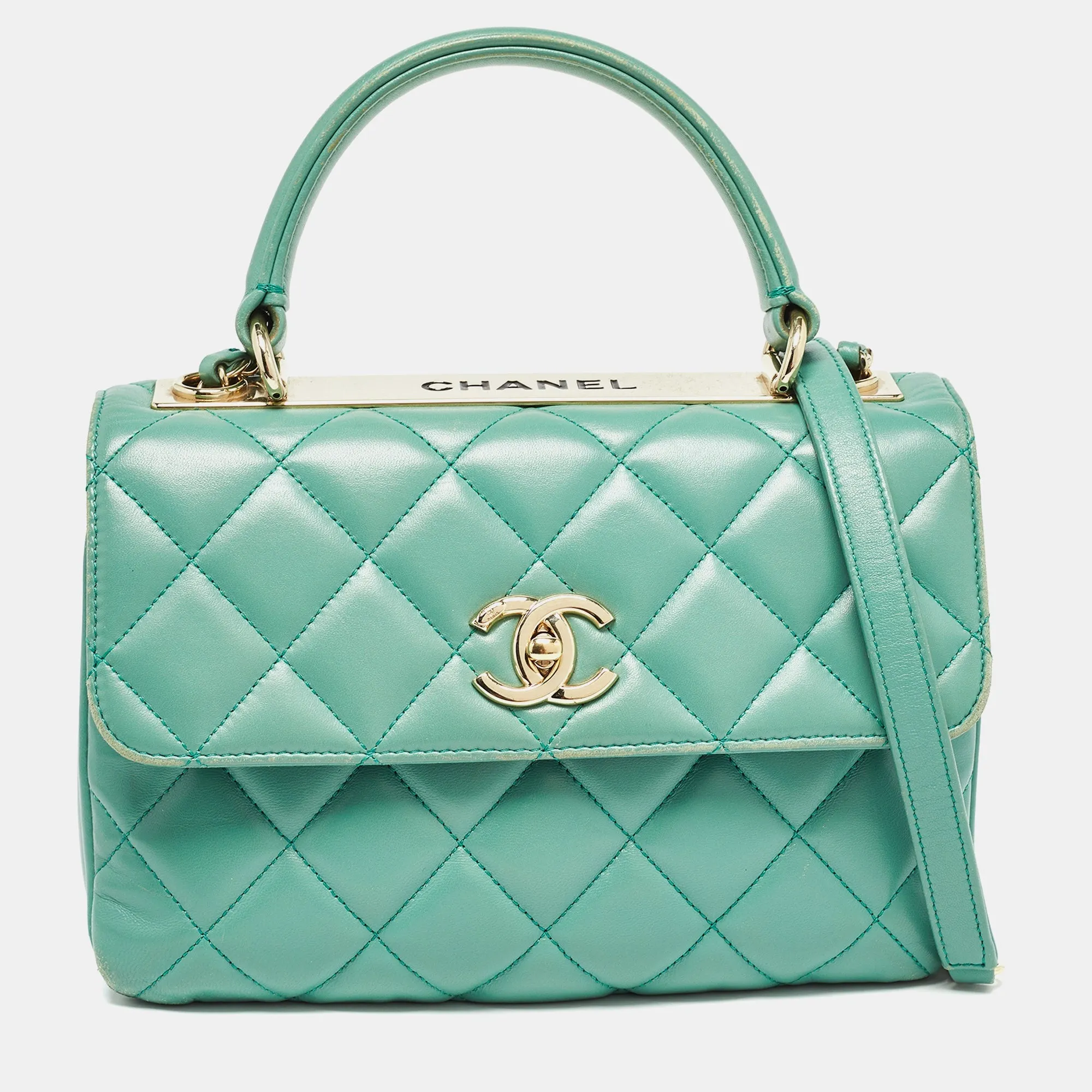 CHANEL Aqua Green Quilted Leather Small Trendy CC New Bag