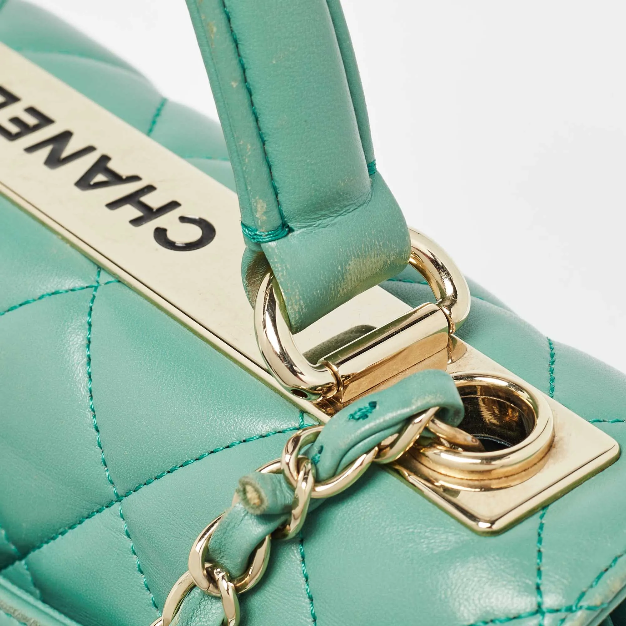 CHANEL Aqua Green Quilted Leather Small Trendy CC New Bag