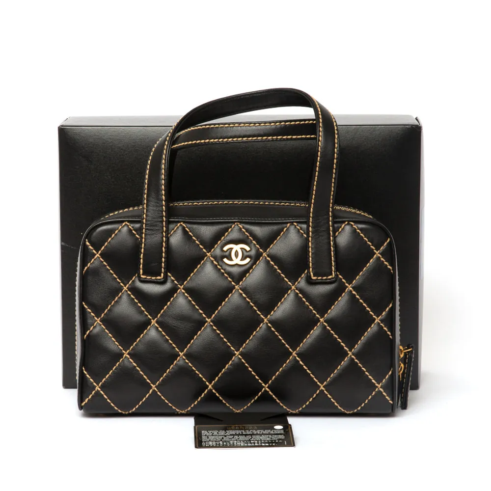 Chanel Black Quilted Leather Contrast Stitch Surpique Bowler Bag