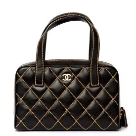 Chanel Black Quilted Leather Contrast Stitch Surpique Bowler Bag