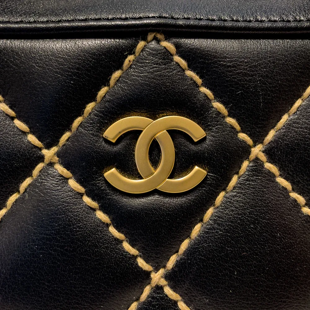 Chanel Black Quilted Leather Contrast Stitch Surpique Bowler Bag