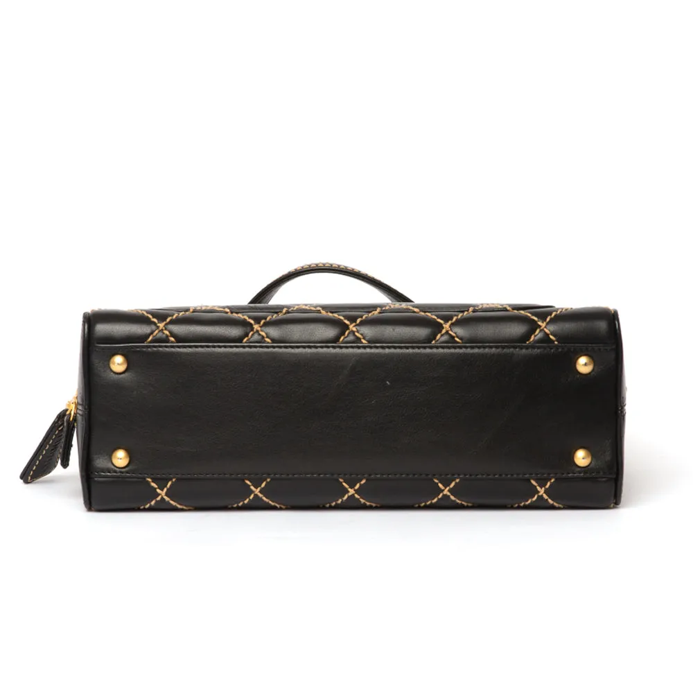 Chanel Black Quilted Leather Contrast Stitch Surpique Bowler Bag