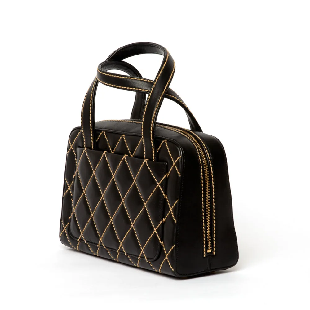 Chanel Black Quilted Leather Contrast Stitch Surpique Bowler Bag