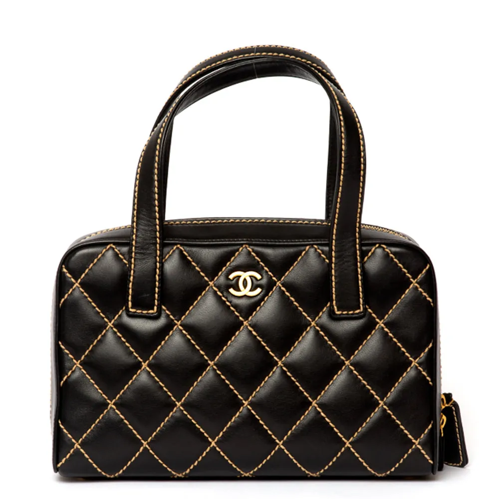 Chanel Black Quilted Leather Contrast Stitch Surpique Bowler Bag