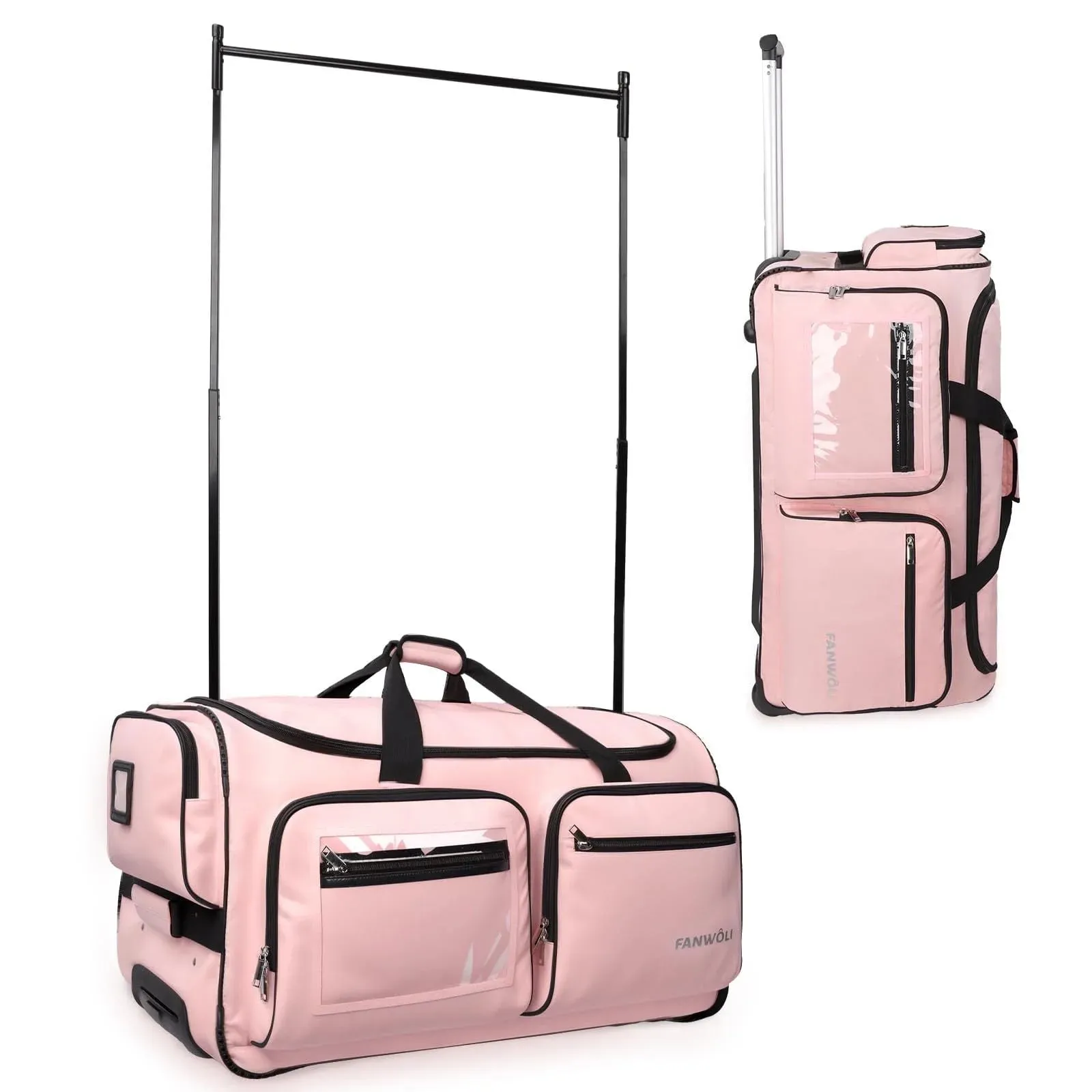 Fanwoli Dance Bag with Garment Rack - 28"Collapsible Rolling Competition Dance Duffle Bag Lightweight Costume Wheeled Suitcase for Dancers Shows Livestreamer Athletes