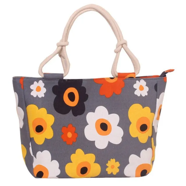 Fashion Folding Women Big Size Handbag Tote Ladies Casual Flower Printing Canvas Graffiti Shoulder Bag