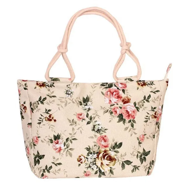 Fashion Folding Women Big Size Handbag Tote Ladies Casual Flower Printing Canvas Graffiti Shoulder Bag