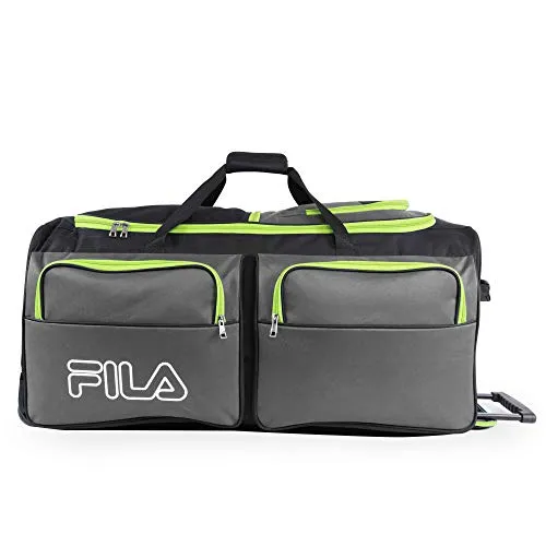 Fila 7-Pocket Large Rolling Duffel Bag, Grey/Neon Lime One Size