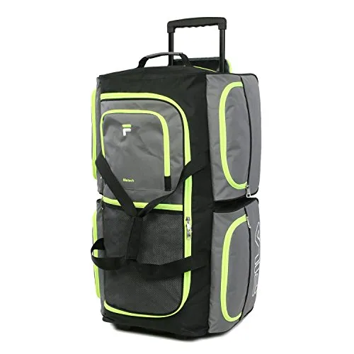 Fila 7-Pocket Large Rolling Duffel Bag, Grey/Neon Lime One Size