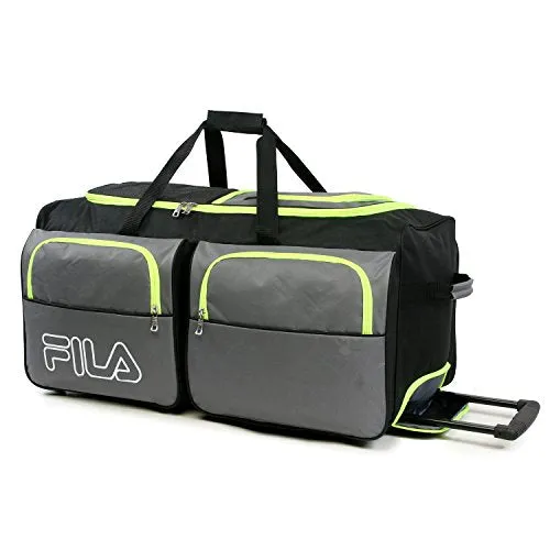 Fila 7-Pocket Large Rolling Duffel Bag, Grey/Neon Lime One Size