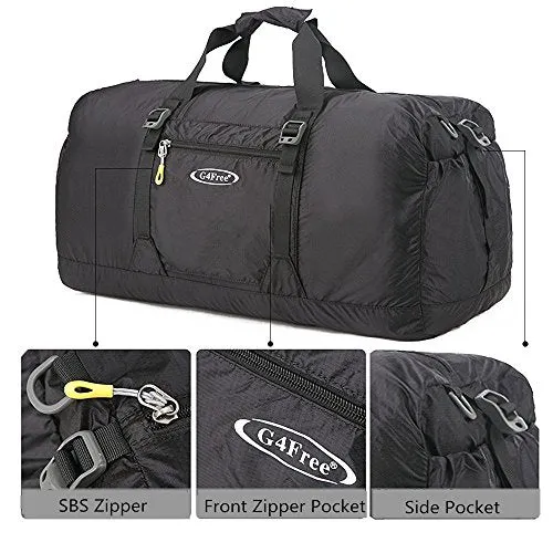 G4Free 60L Lightweight Foldable Portable Travel Duffel Bag for Gym Sports Luggage Camping(Black)
