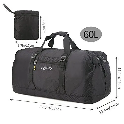 G4Free 60L Lightweight Foldable Portable Travel Duffel Bag for Gym Sports Luggage Camping(Black)