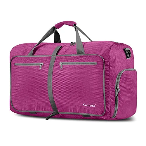 Gonex 60L Foldable Travel Duffel Bag Water & Tear Resistant, Rose Red