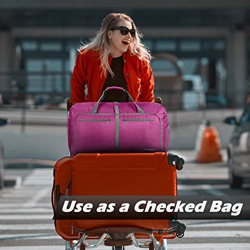 Gonex 60L Foldable Travel Duffel Bag Water & Tear Resistant, Rose Red