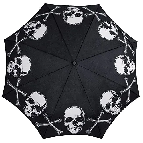 kreepsville 666 Gothic Skull Handle Pirate Skull and Cross Bones Skeleton Umbrella