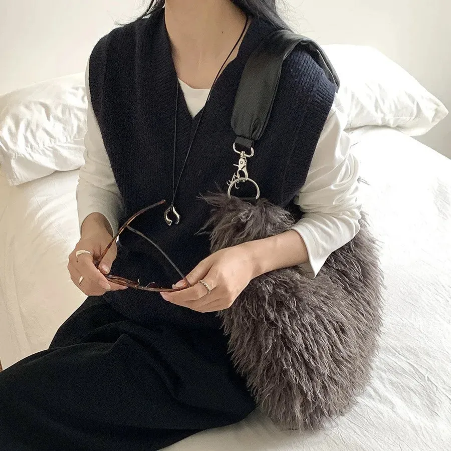 Mairi Faux Shaggy Fur Shoulder Hobo Bags