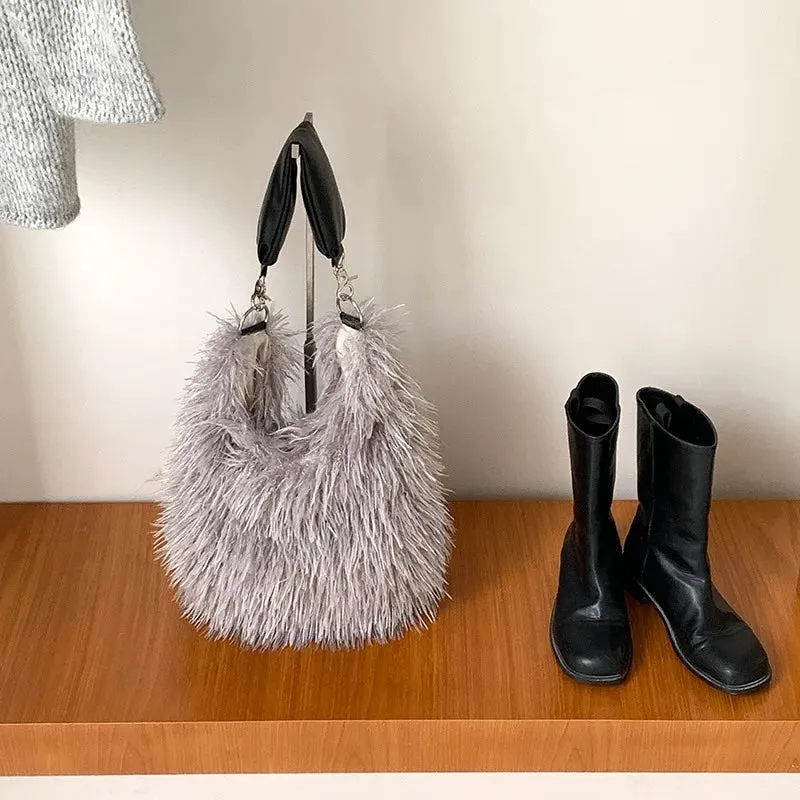 Mairi Faux Shaggy Fur Shoulder Hobo Bags