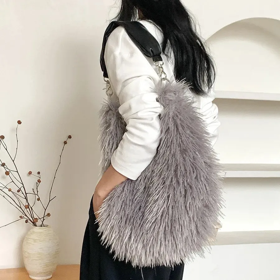 Mairi Faux Shaggy Fur Shoulder Hobo Bags