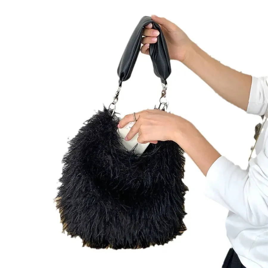 Mairi Faux Shaggy Fur Shoulder Hobo Bags
