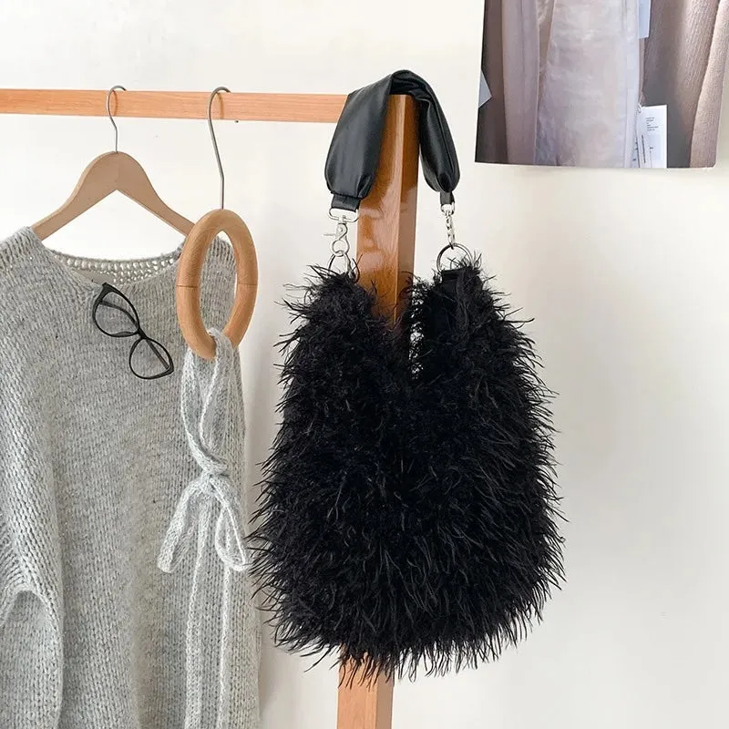Mairi Faux Shaggy Fur Shoulder Hobo Bags
