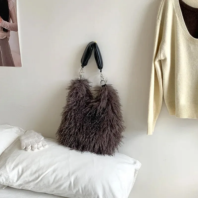 Mairi Faux Shaggy Fur Shoulder Hobo Bags