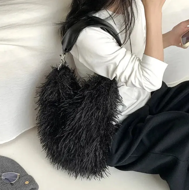 Mairi Faux Shaggy Fur Shoulder Hobo Bags