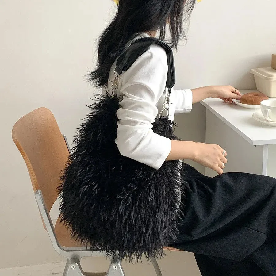 Mairi Faux Shaggy Fur Shoulder Hobo Bags