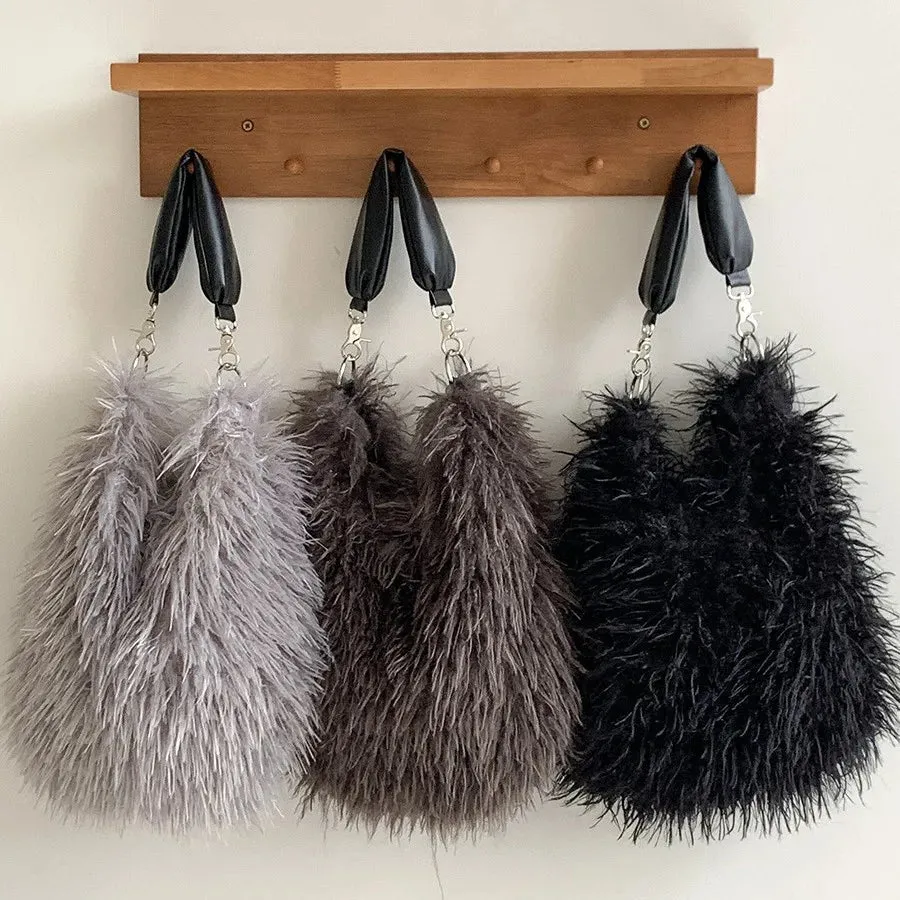 Mairi Faux Shaggy Fur Shoulder Hobo Bags