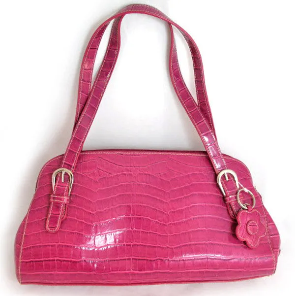 NEW Women CROCO CROCODILE Pattern PINK FUCHSIA Lining HANDBAG Purse Tube BAG BAGS
