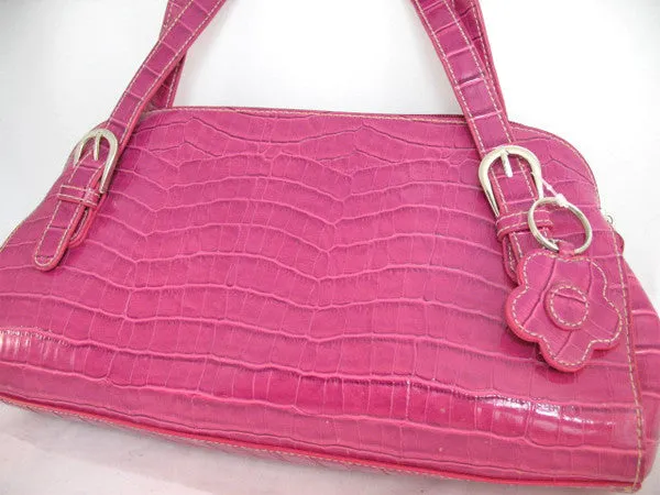 NEW Women CROCO CROCODILE Pattern PINK FUCHSIA Lining HANDBAG Purse Tube BAG BAGS