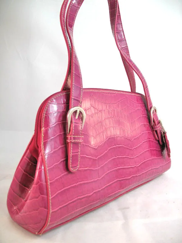 NEW Women CROCO CROCODILE Pattern PINK FUCHSIA Lining HANDBAG Purse Tube BAG BAGS