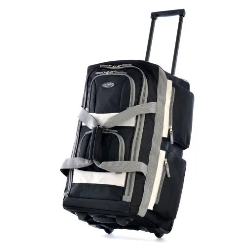 Olympia Luggage 26" 8 Pocket Rolling Duffel Bag, Black, One Size