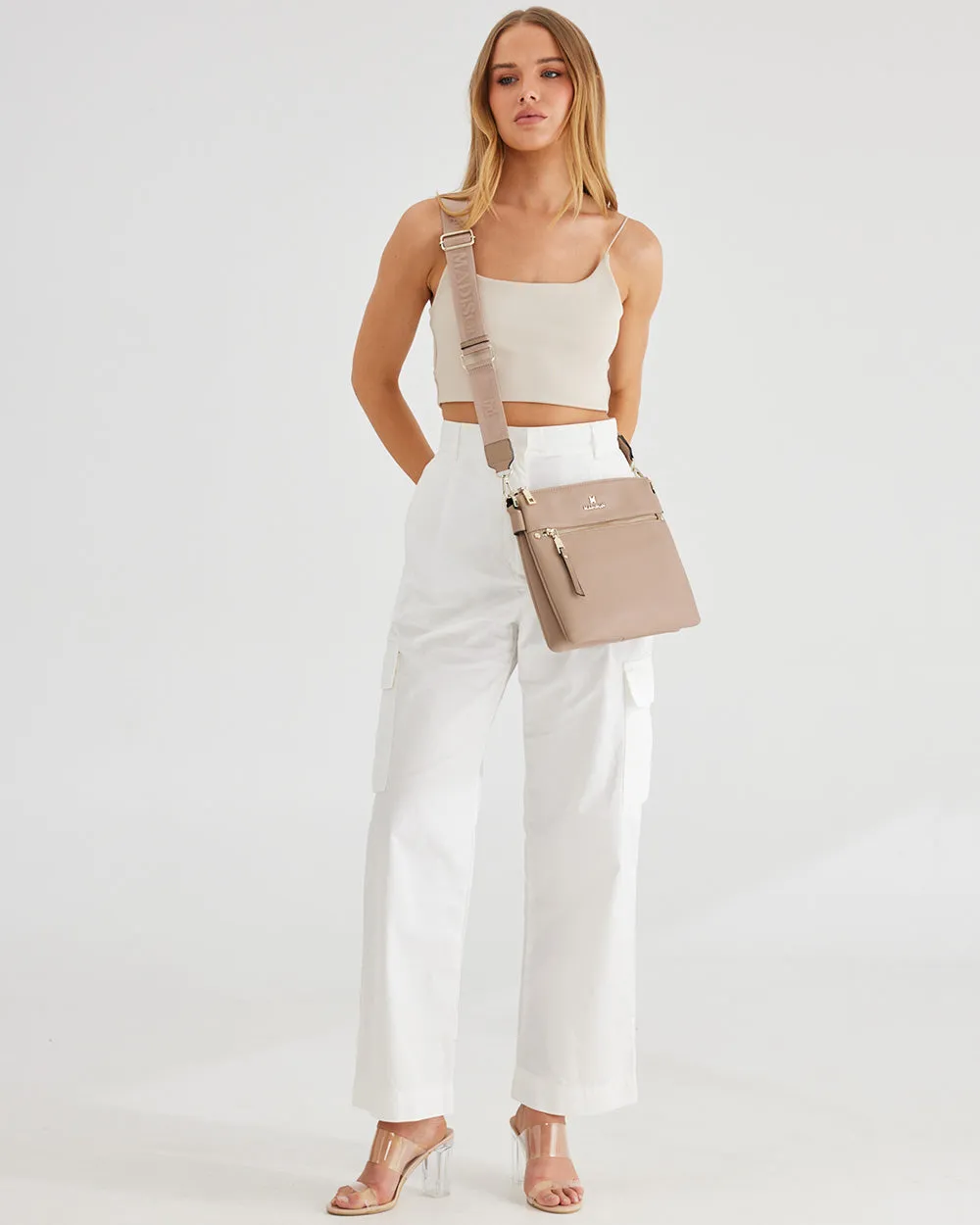 Renee Zip Top 2 Compartment Crossbody Bag   Monogram Bag Strap