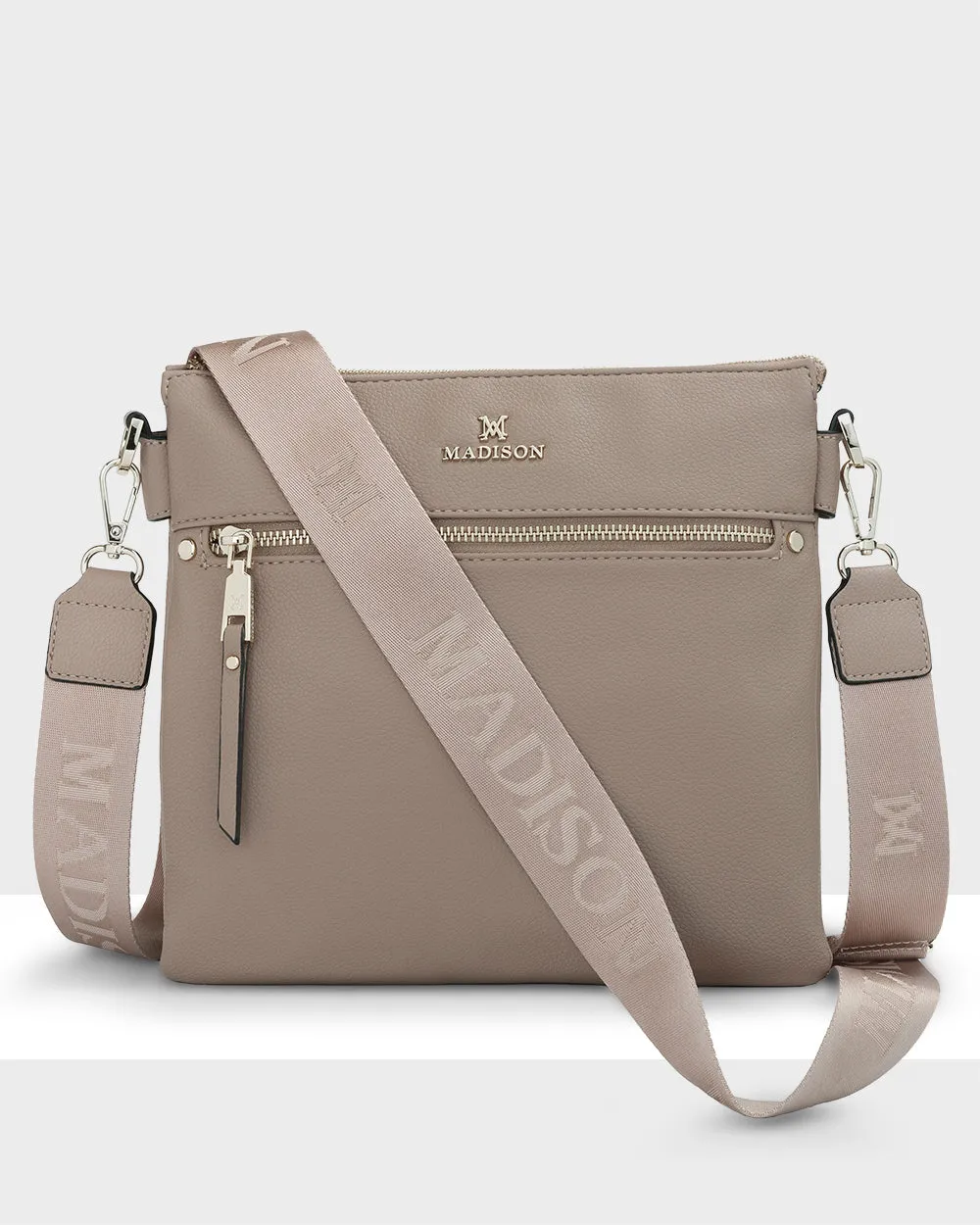 Renee Zip Top 2 Compartment Crossbody Bag   Monogram Bag Strap