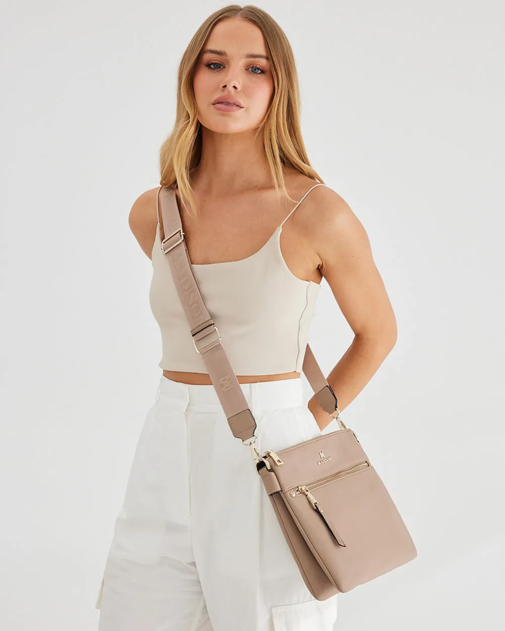 Renee Zip Top 2 Compartment Crossbody Bag   Monogram Bag Strap
