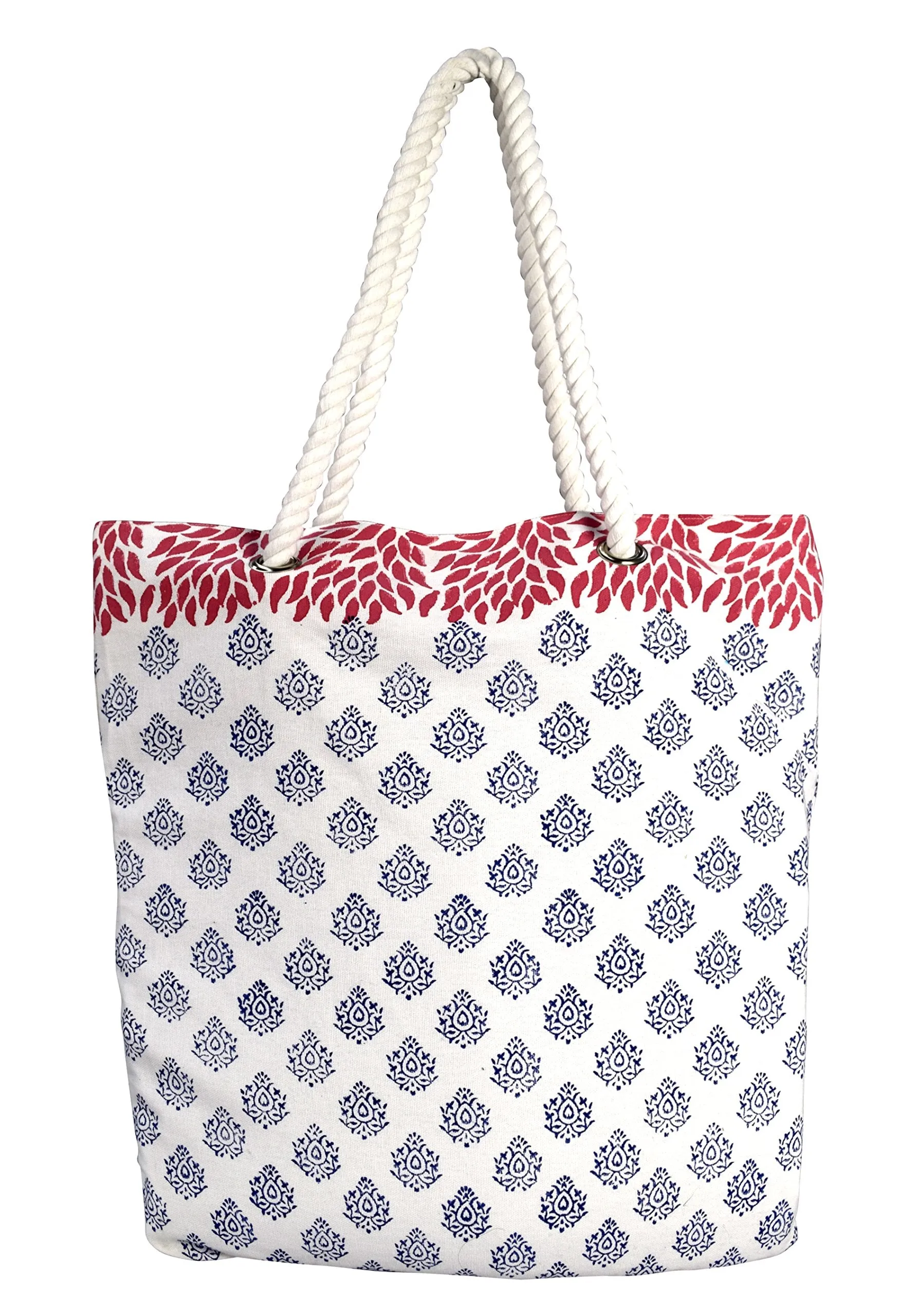 Rope Accent Handle Cotton Canvas Tote Bag Handbags Shoulder Bags