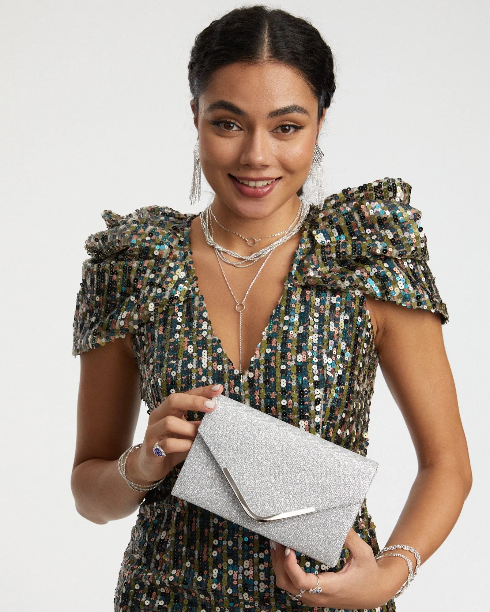Silver Lila Envelope Clutch Bag