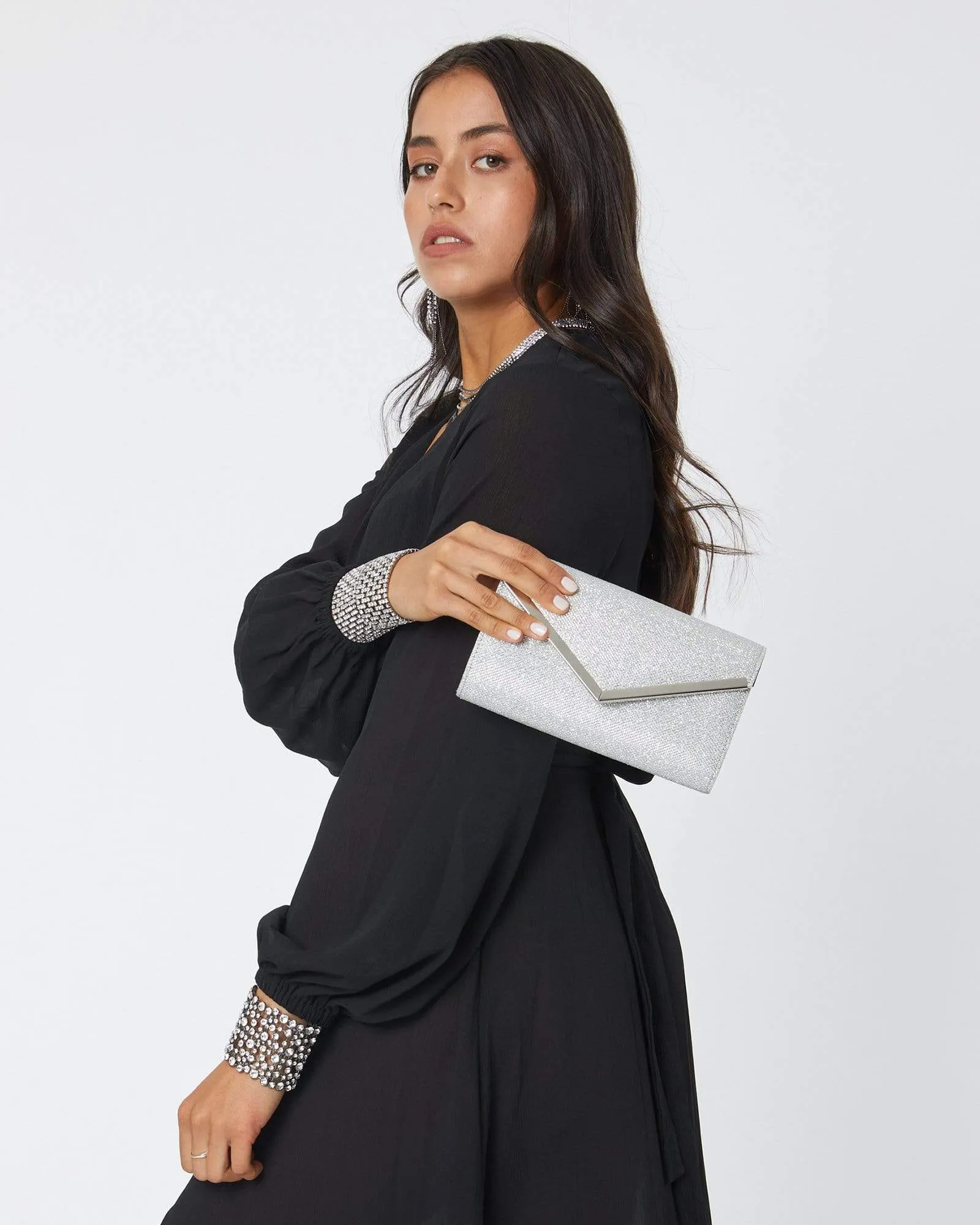 Silver Lila Envelope Clutch Bag