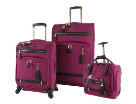 Steve Madden Designer Luggage Collection- 3 Piece Softside Expandable Lightweight Spinner Suitcases- Travel Set includes Under Seat Bag, 20-Inch Carry on & 28-Inch Checked Suitcase (Peek-A-Boo Purple)